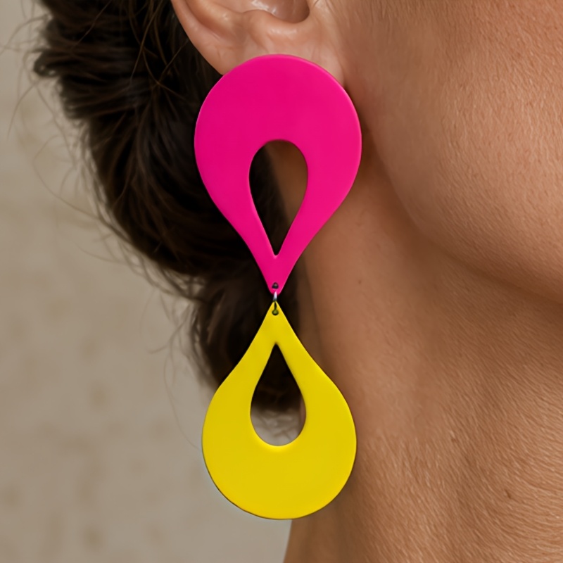 2pcs Vacation Style Hollow Waterdrop Acrylic Earrings